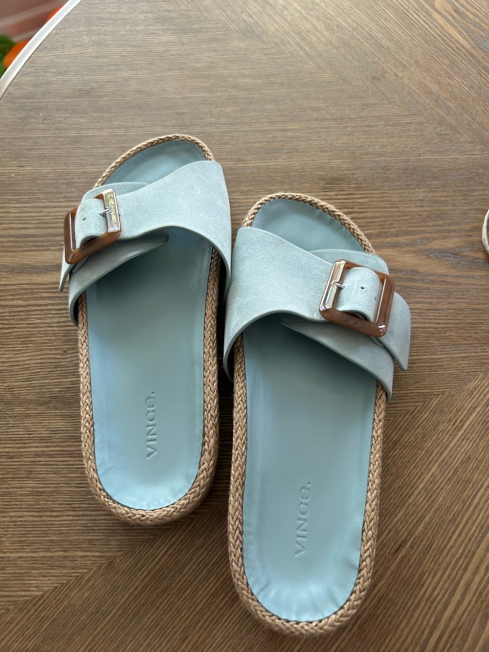 Vince Pale Blue Buckle Slide Sandals